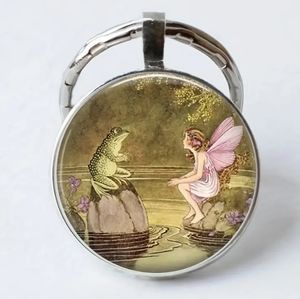 Elf and frog, Frog angel pendant on silver necklace